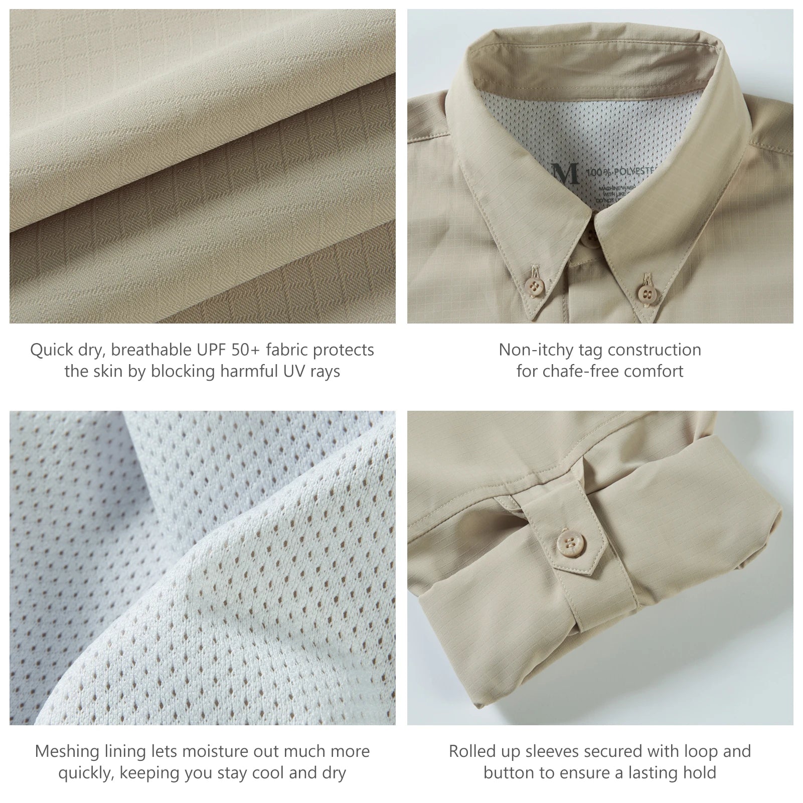 BASSDASH Men's UPF 50 Long Sleeve Fishing Button Down Shirt Performance Quick Dry FS21M