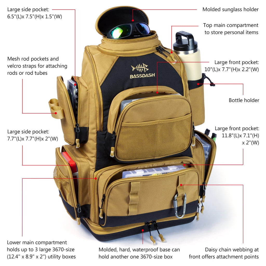 Mochila táctica verde militar Bassdash para pesca, bolsa de hombro con funda protectora para lluvia SD2