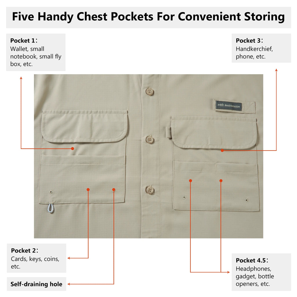 BASSDASH Men's UPF 50 Long Sleeve Fishing Button Down Shirt Performance Quick Dry FS21M