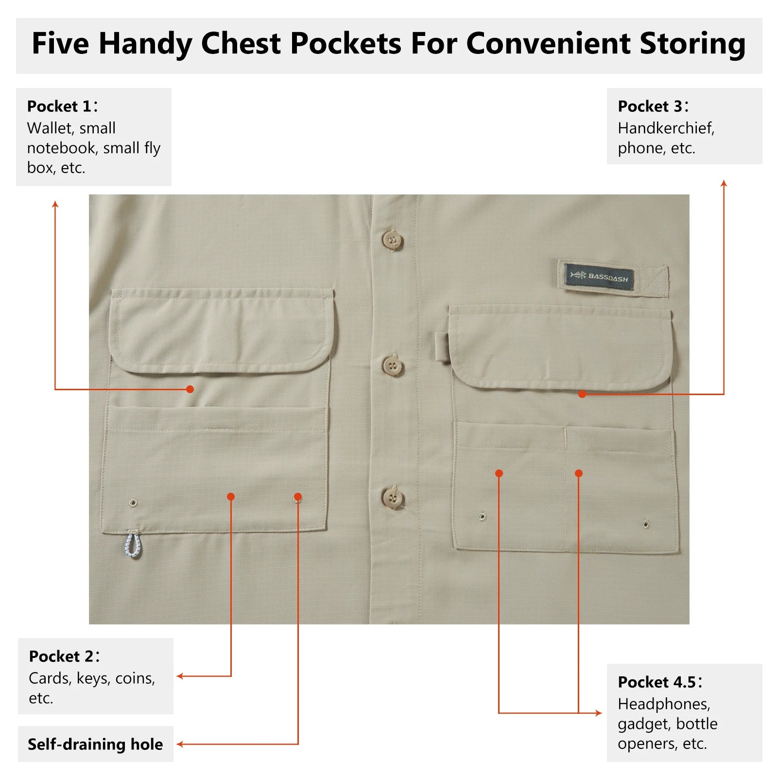 BASSDASH Men's UPF 50 Long Sleeve Fishing Button Down Shirt Performance Quick Dry FS21M