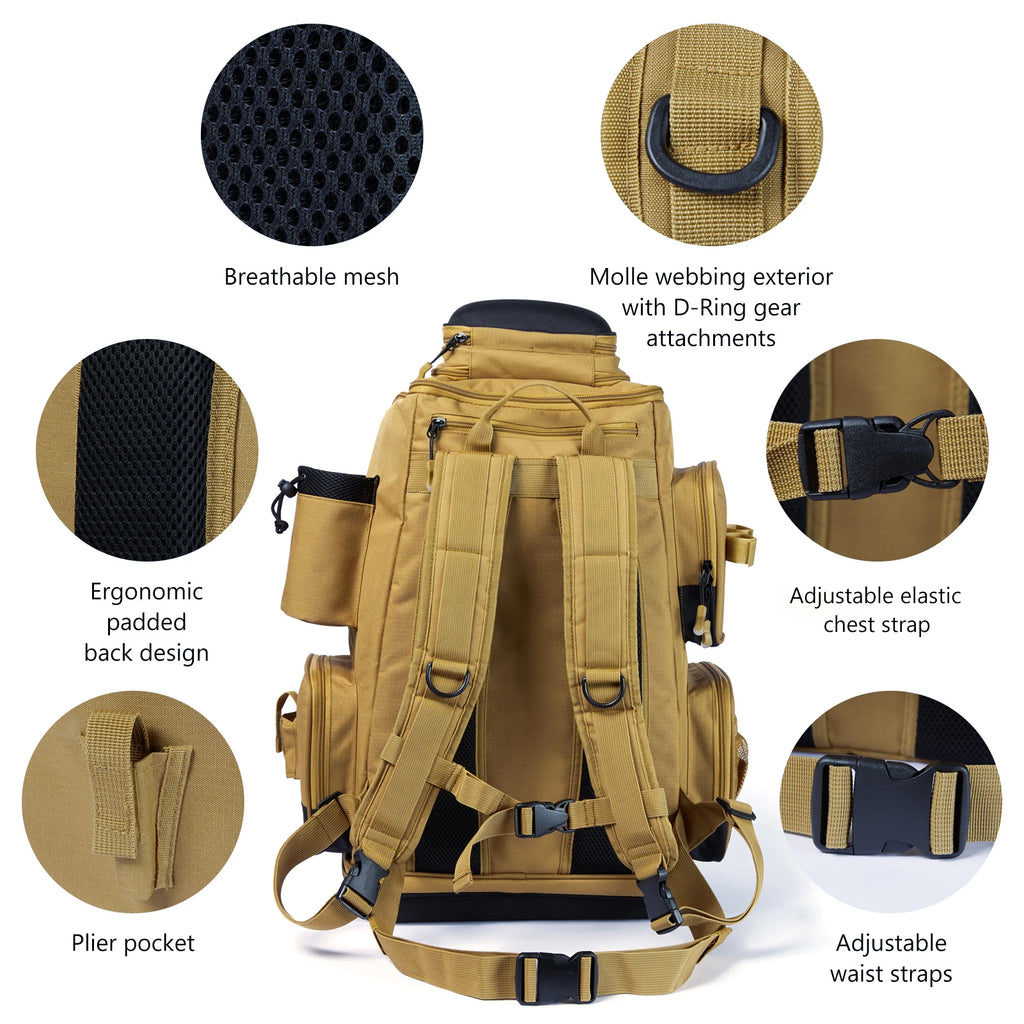 Mochila táctica verde militar Bassdash para pesca, bolsa de hombro con funda protectora para lluvia SD2