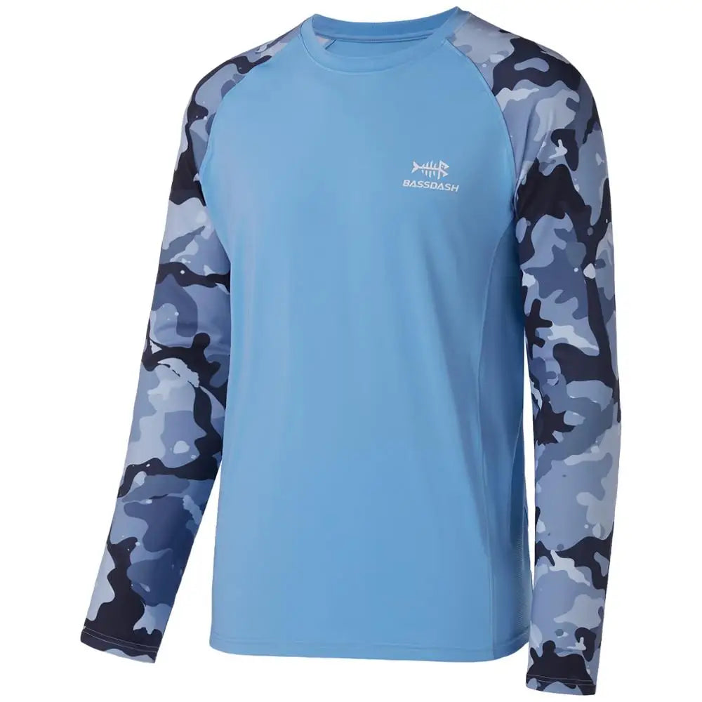 Camiseta de pesca Bassdash UPF 50 para hombre, camisa de manga larga de camuflaje, sudadera de secado rápido