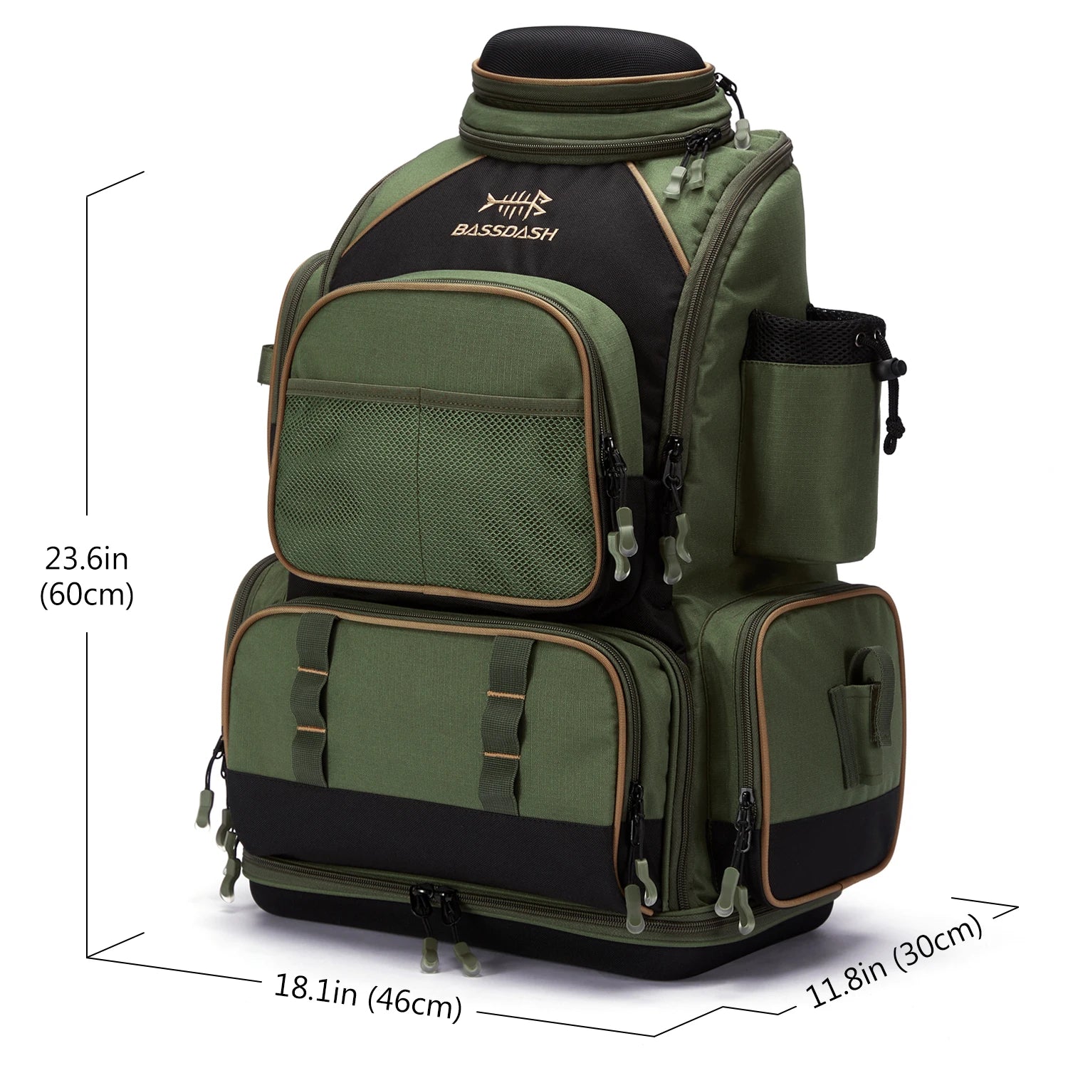 Mochila táctica verde militar Bassdash para pesca, bolsa de hombro con funda protectora para lluvia SD2