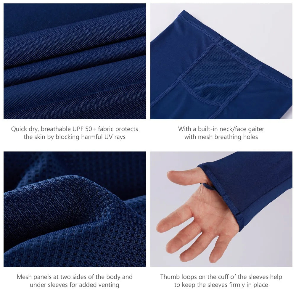 Bassdash UPF 50+ Men’s Long Sleeve Fishing Shirt with Mask UV Neck Gaiter Hoodie