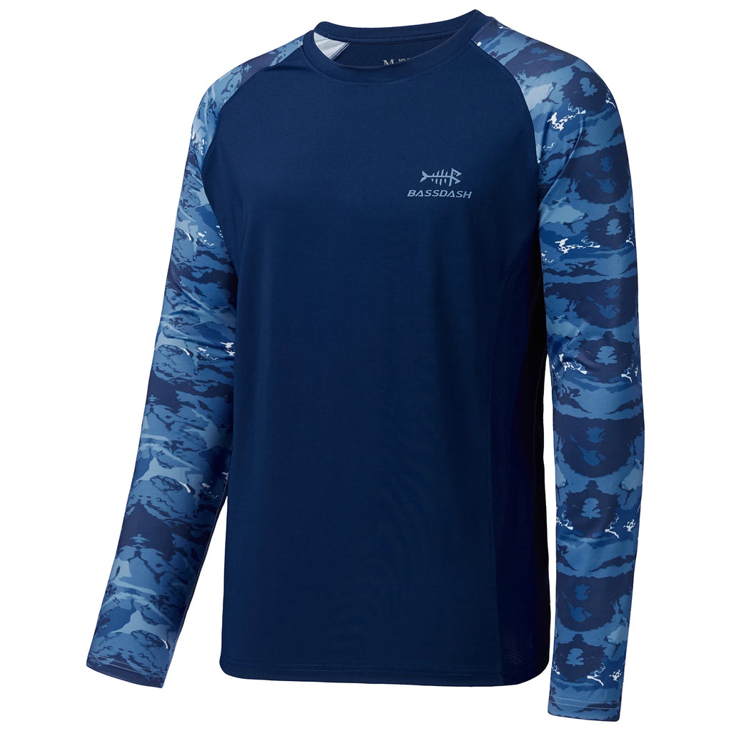 Camiseta de pesca Bassdash UPF 50 para hombre, camisa de manga larga de camuflaje, sudadera de secado rápido