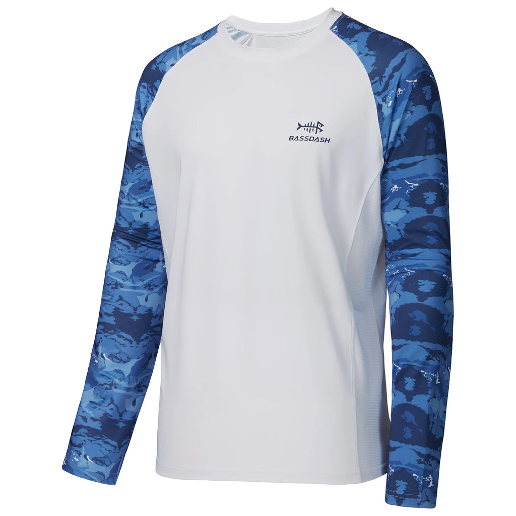 Camiseta de pesca Bassdash UPF 50 para hombre, camisa de manga larga de camuflaje, sudadera de secado rápido