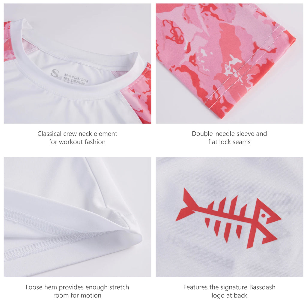 Camiseta Bassdash para mujer con protección solar UPF 50+ UV, manga larga, camuflaje, ideal para pesca y senderismo