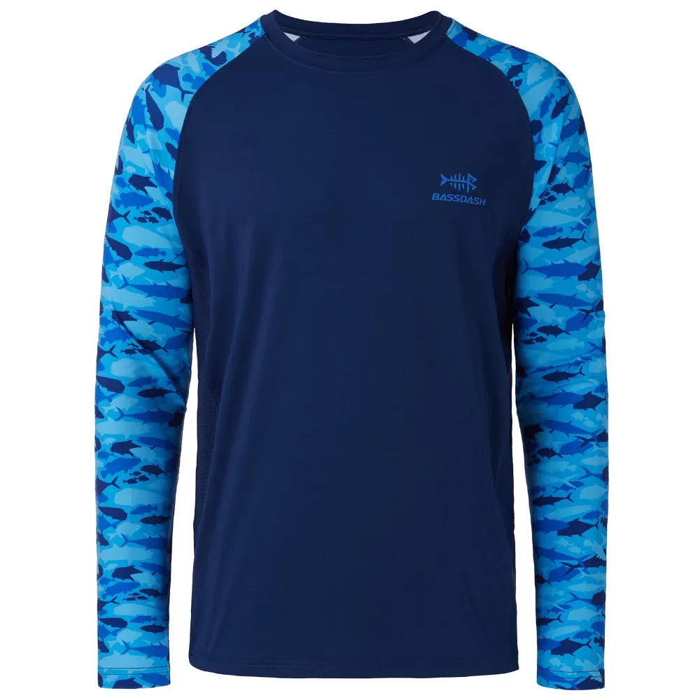 Camiseta de pesca Bassdash UPF 50 para hombre, camisa de manga larga de camuflaje, sudadera de secado rápido
