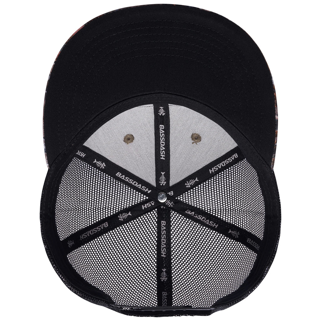 Gorra de camionero de visera plana Bassdash, ajustable, con cierre trasero de malla, para hombres y mujeres, para pesca y caza.