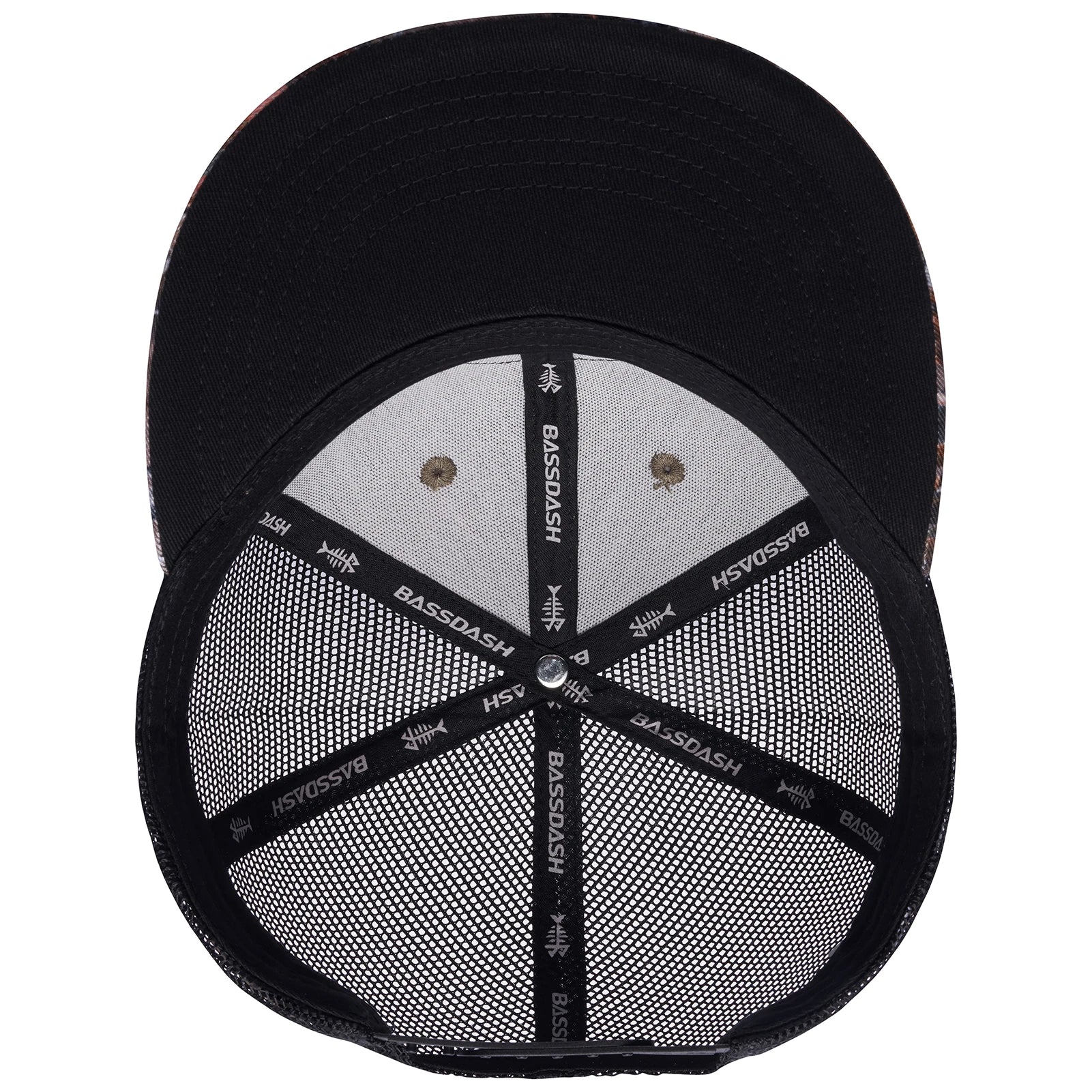 Gorra de camionero de visera plana Bassdash, ajustable, con cierre trasero de malla, para hombres y mujeres, para pesca y caza.