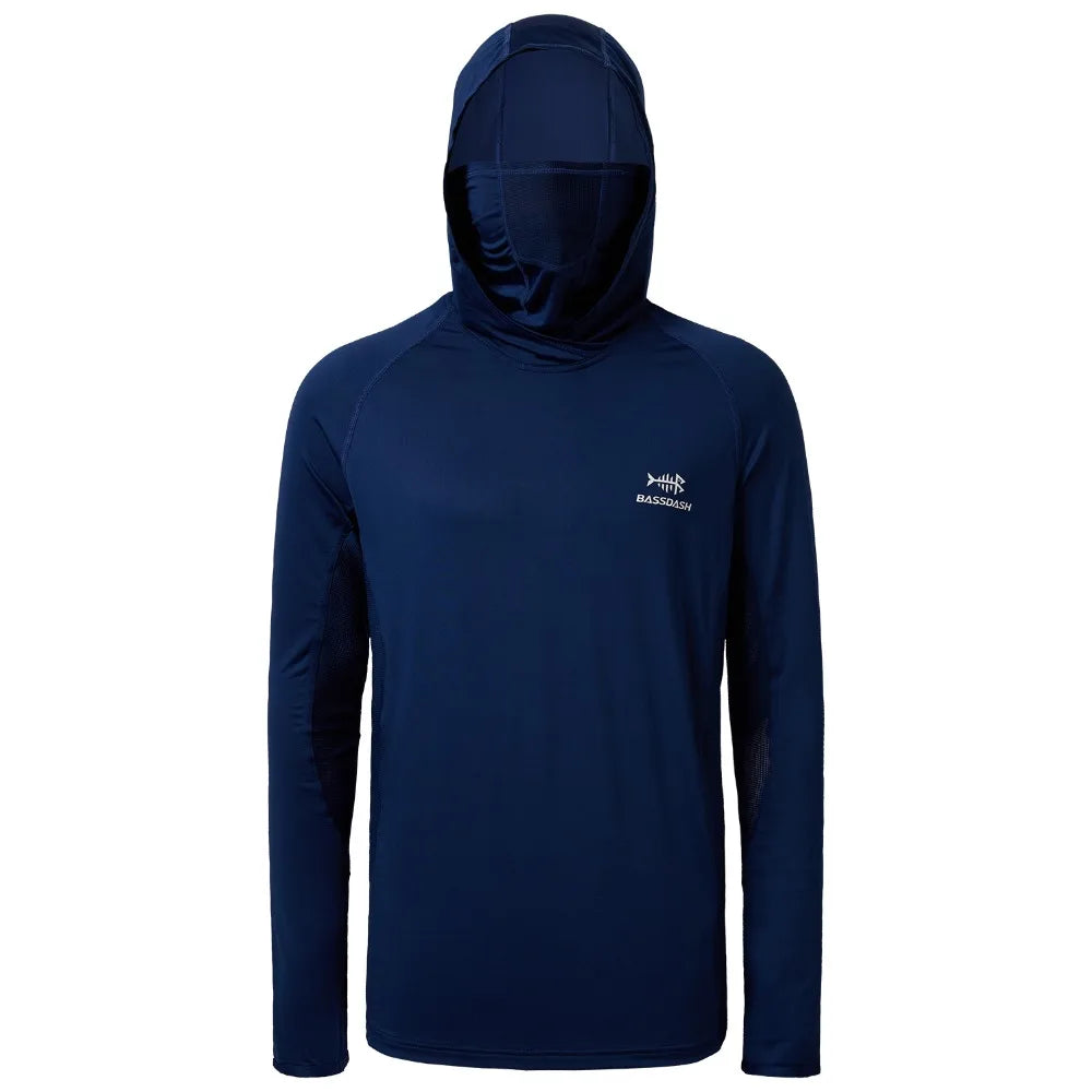 Bassdash UPF 50+ Men’s Long Sleeve Fishing Shirt with Mask UV Neck Gaiter Hoodie