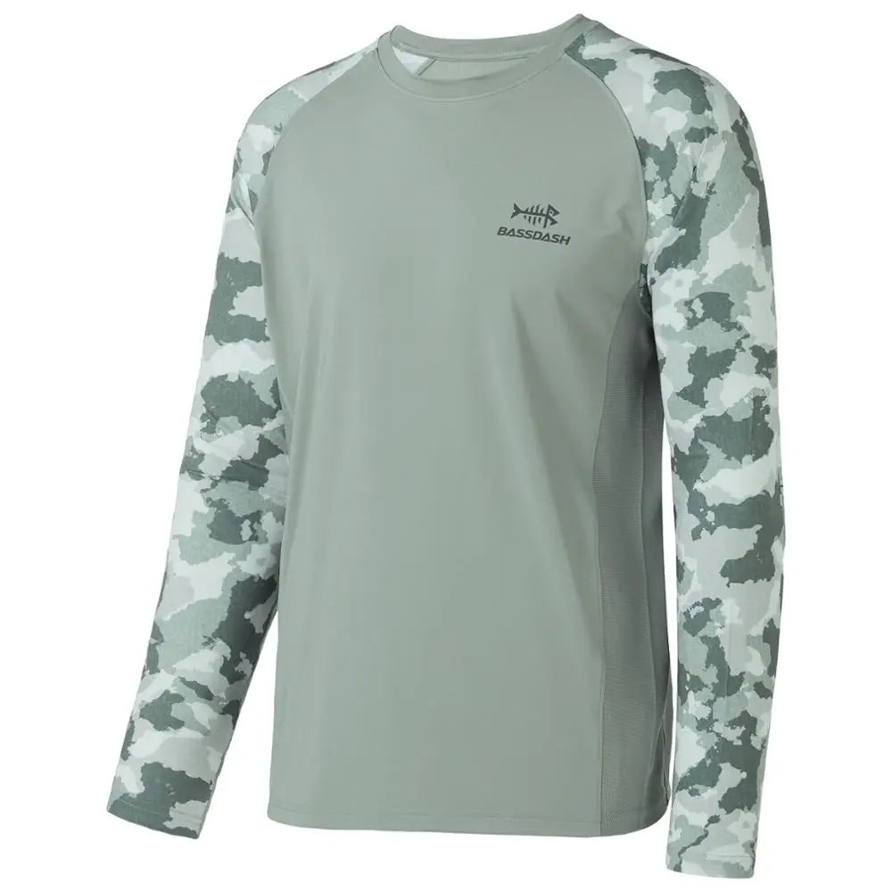 Camiseta de pesca Bassdash UPF 50 para hombre, camisa de manga larga de camuflaje, sudadera de secado rápido