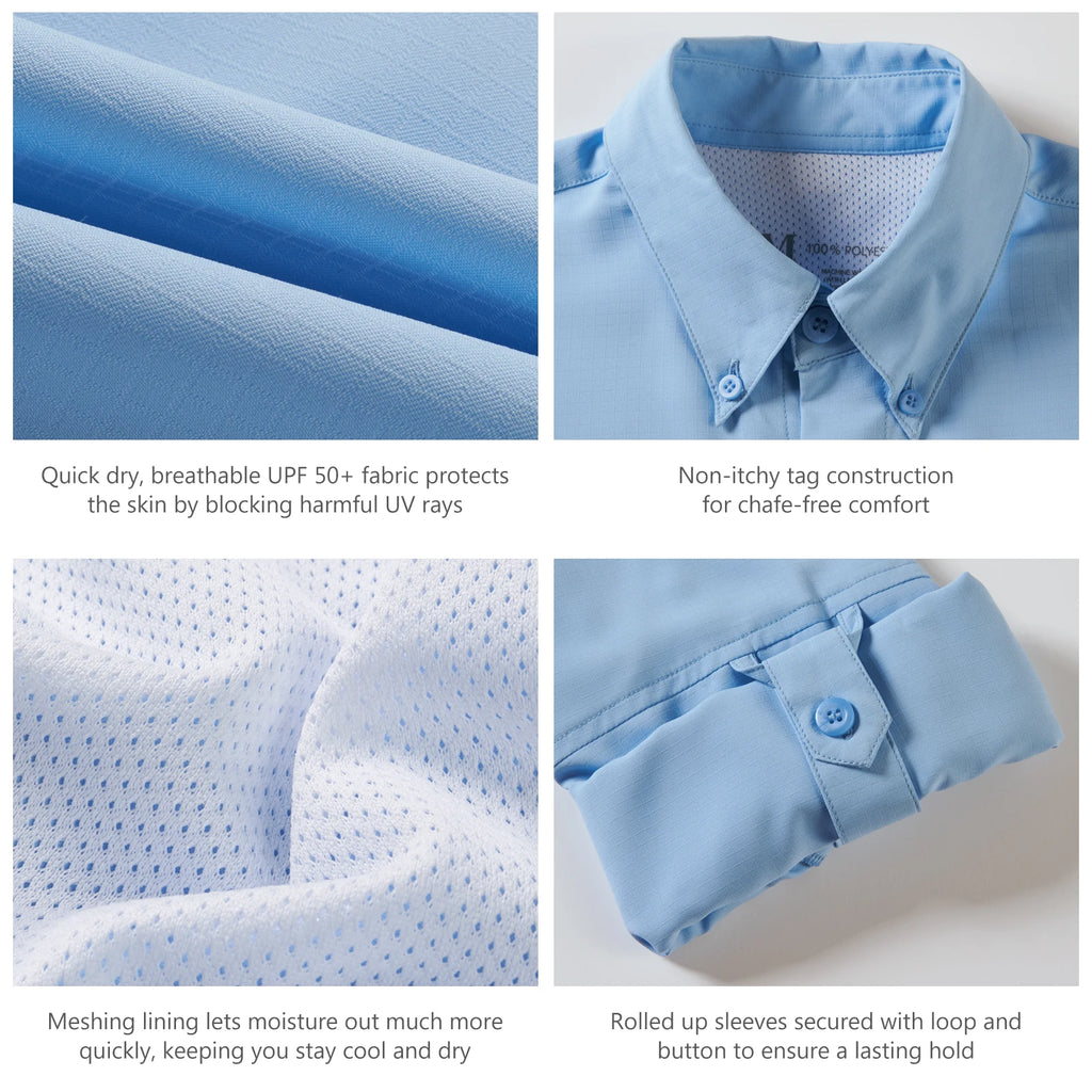 BASSDASH Men's UPF 50 Long Sleeve Fishing Button Down Shirt Performance Quick Dry FS21M