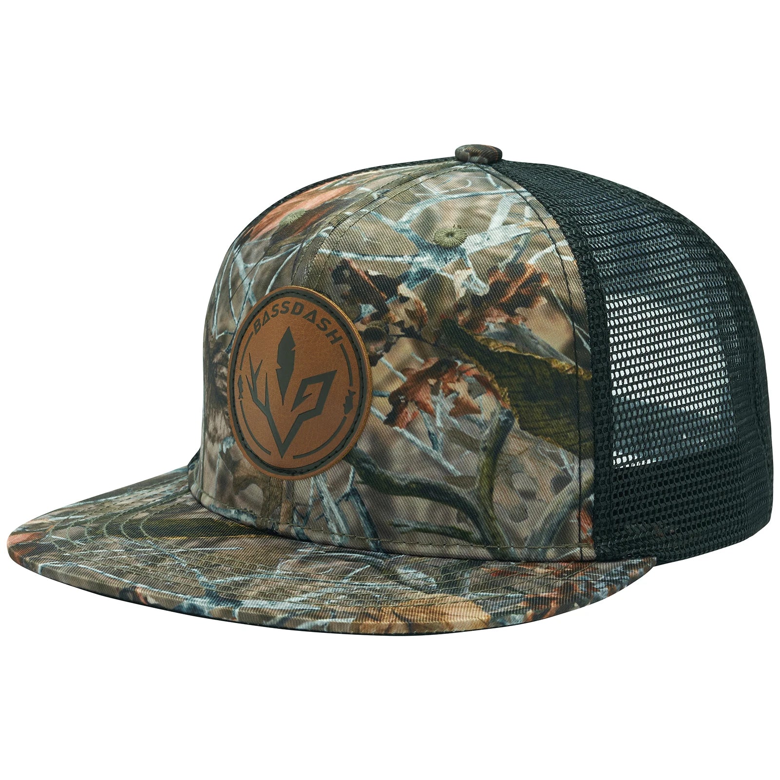 Bassdash Flat Brim Trucker Cap Adjustable Snapback Hat Mesh Back For Men Women Fishing Hunting