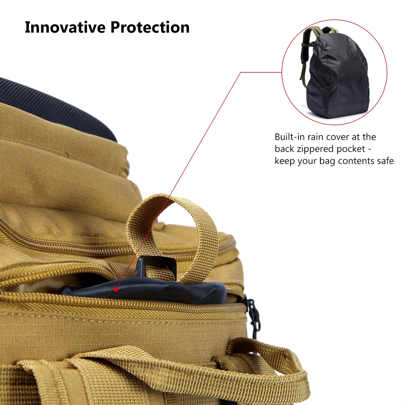 Mochila táctica verde militar Bassdash para pesca, bolsa de hombro con funda protectora para lluvia SD2