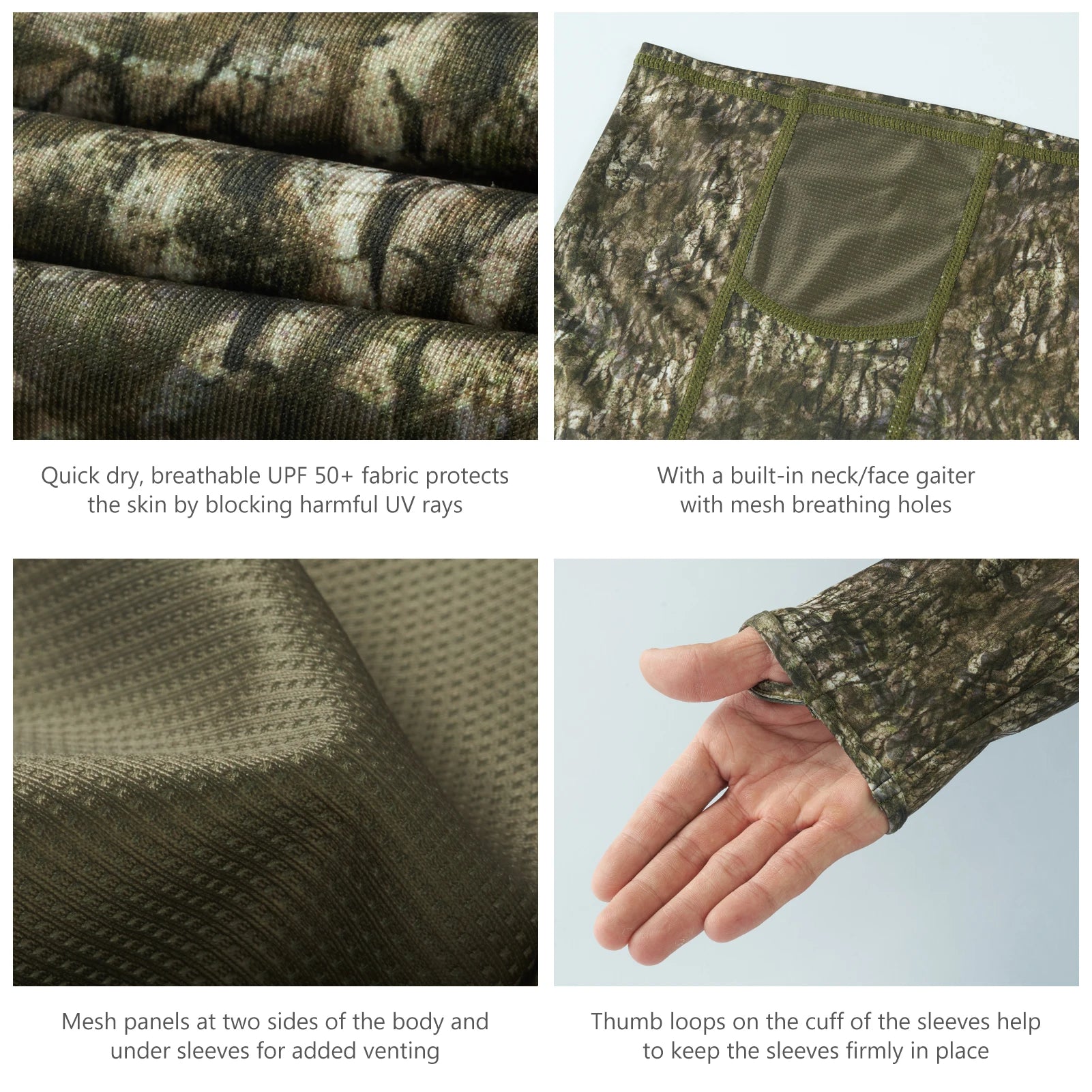 Camisas de caza Bassdash UPF 50+ para hombre con máscara y sudadera de pesca de camuflaje de manga larga