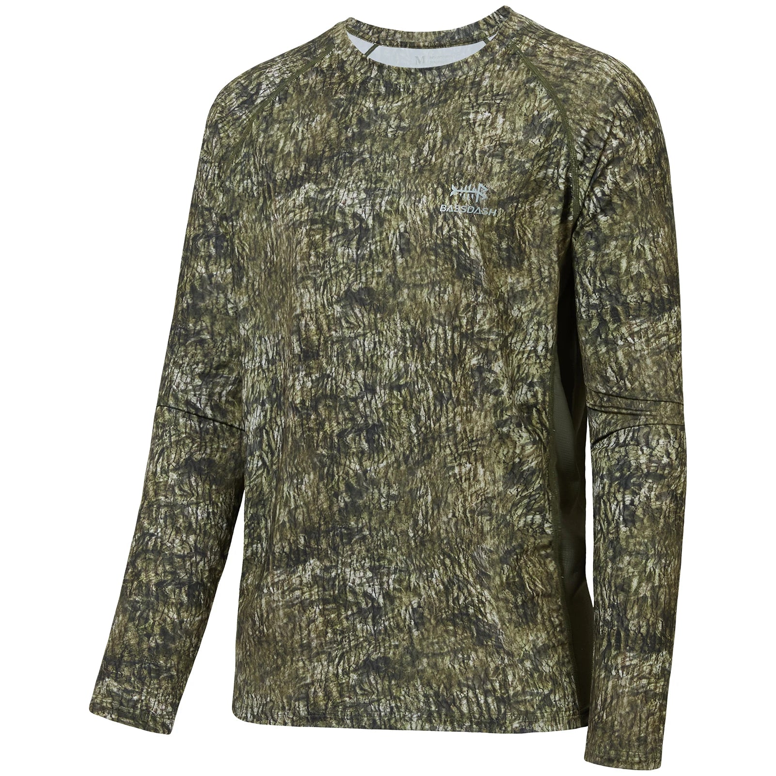 Camisa de manga larga Bassdash para hombre, de camuflaje para caza, rendimiento para pesca, sudadera con camuflaje, musgo, madera, juncos, bosque SD1