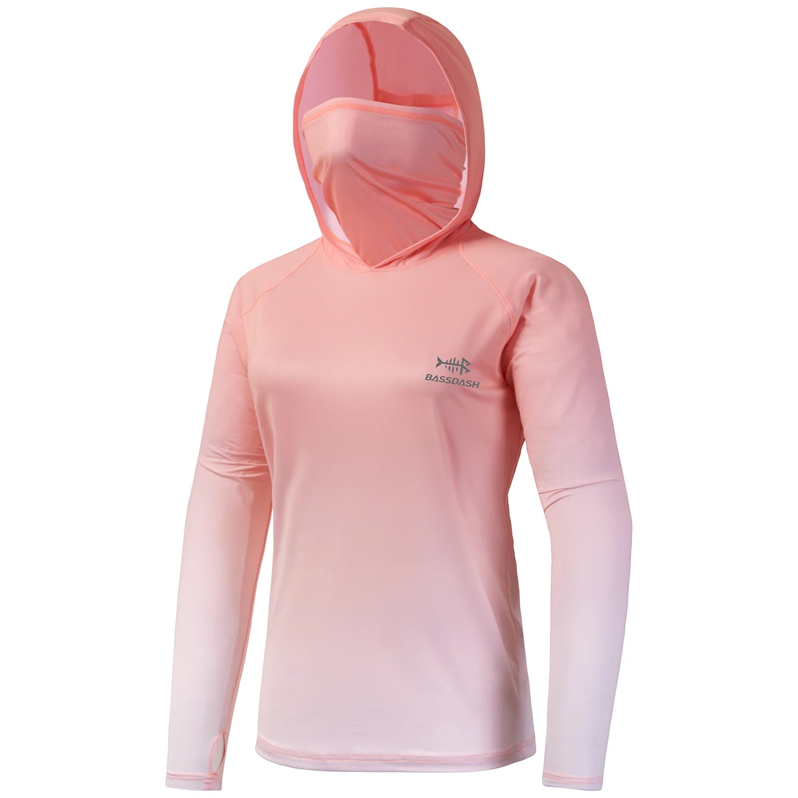 Sudadera con capucha de pesca Bassdash para mujer con protección solar UPF 50+ y orificios para los pulgares para la mascarilla