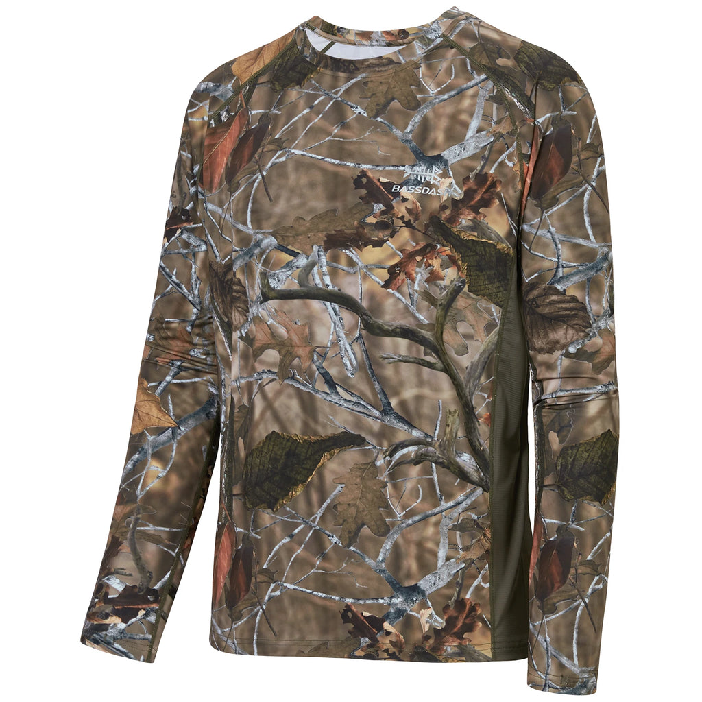 Camisa de manga larga Bassdash para hombre, de camuflaje para caza, rendimiento para pesca, sudadera con camuflaje, musgo, madera, juncos, bosque SD1
