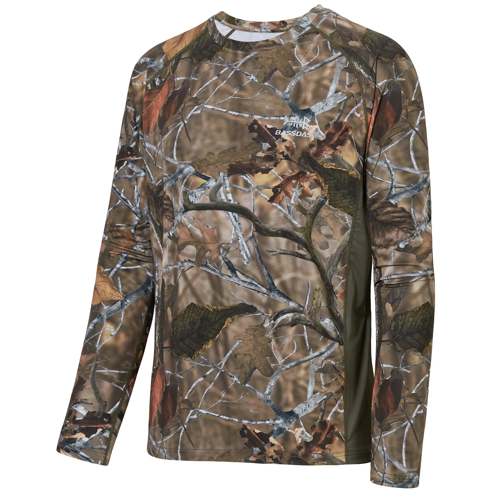 Camisa de manga larga Bassdash para hombre, de camuflaje para caza, rendimiento para pesca, sudadera con camuflaje, musgo, madera, juncos, bosque SD1