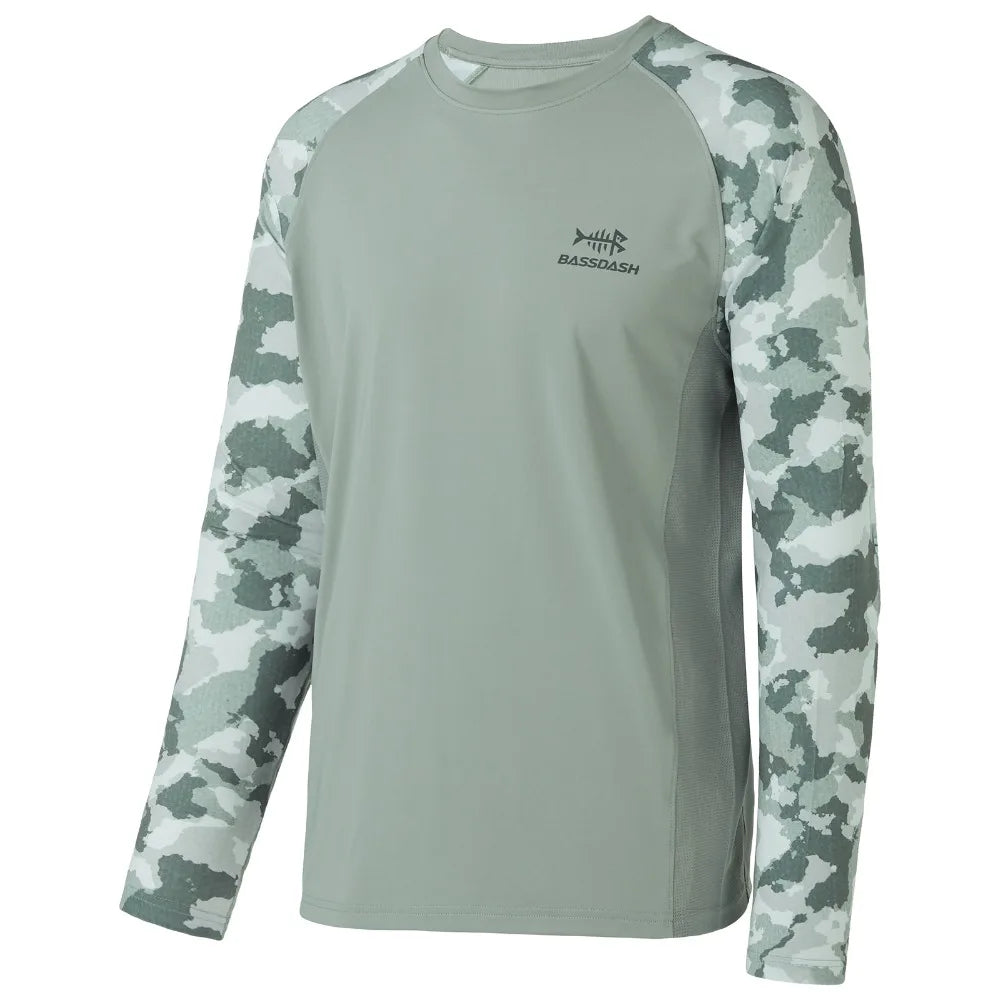 Camiseta de pesca Bassdash UPF 50 para hombre, camisa de manga larga de camuflaje, sudadera de secado rápido
