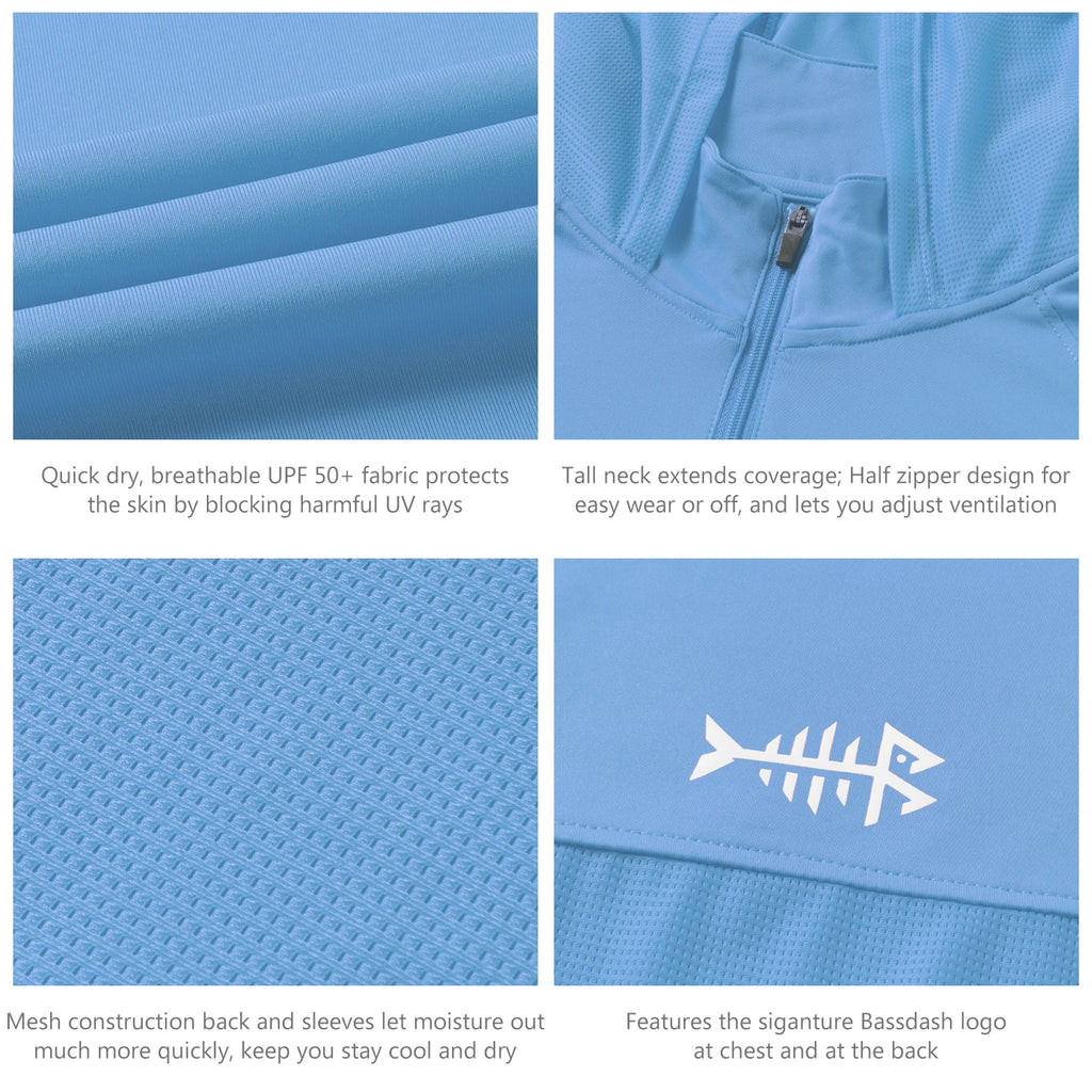 Bassdash - Sudadera informal con capucha para mujer, UPF 50+, manga larga, para exteriores, pesca, senderismo