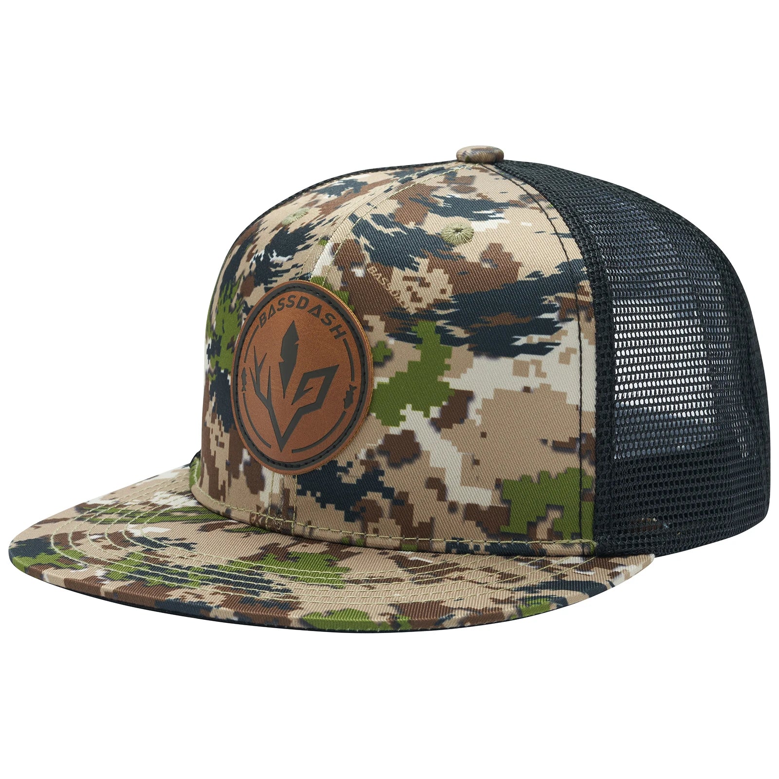 Bassdash Flat Brim Trucker Cap Adjustable Snapback Hat Mesh Back For Men Women Fishing Hunting