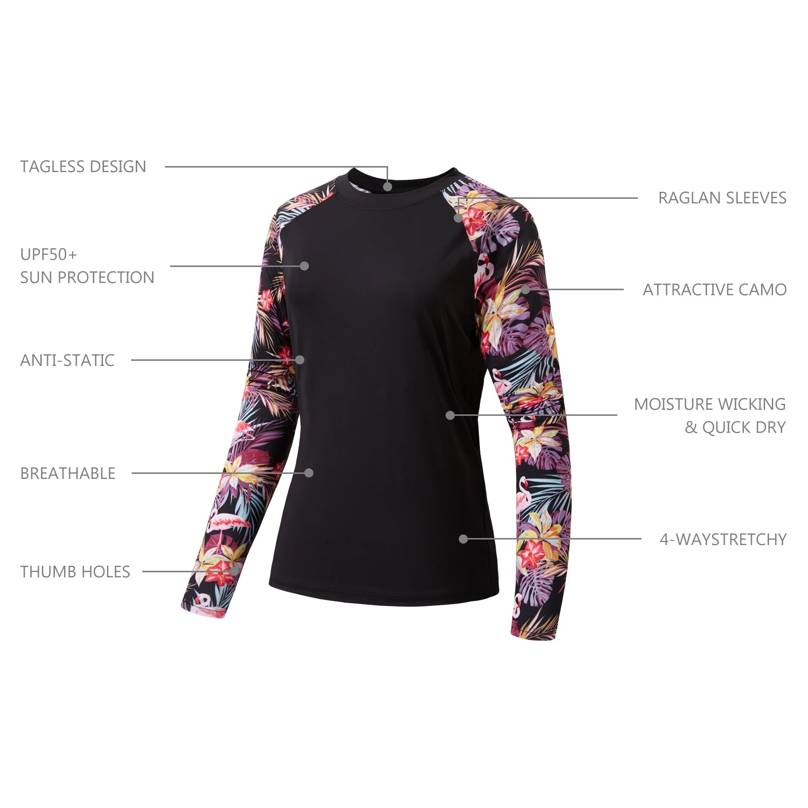 Camiseta Bassdash para mujer con protección solar UPF 50+ UV, manga larga, camuflaje, ideal para pesca y senderismo