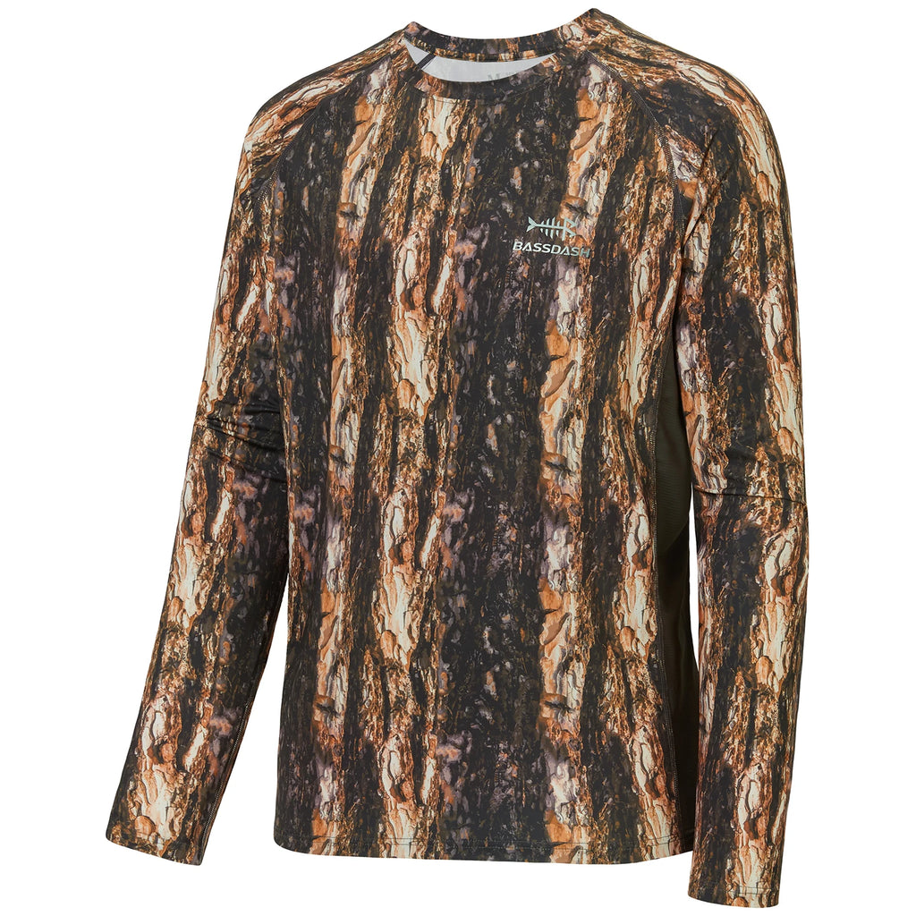 Camisa de manga larga Bassdash para hombre, de camuflaje para caza, rendimiento para pesca, sudadera con camuflaje, musgo, madera, juncos, bosque SD1