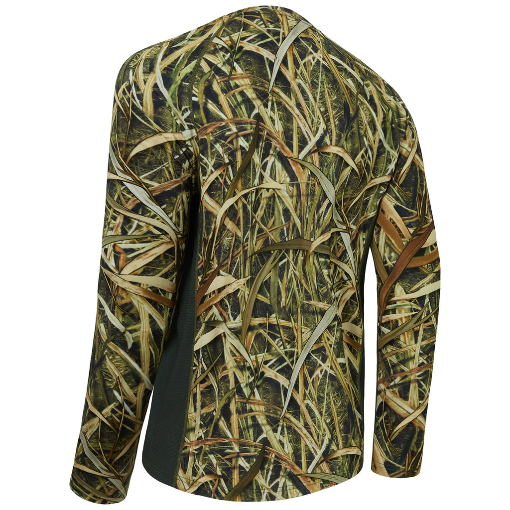 Camisa de manga larga Bassdash para hombre, de camuflaje para caza, rendimiento para pesca, sudadera con camuflaje, musgo, madera, juncos, bosque SD1