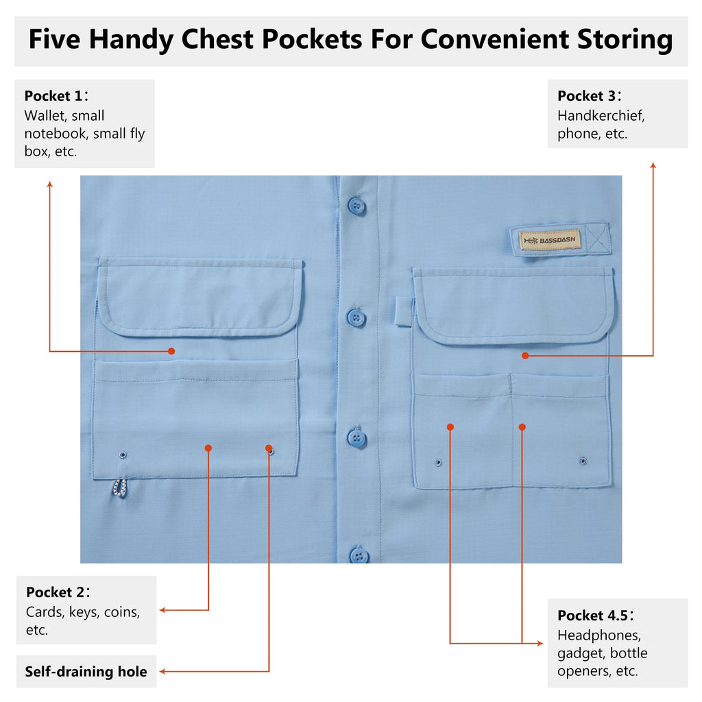 BASSDASH Men's UPF 50 Long Sleeve Fishing Button Down Shirt Performance Quick Dry FS21M