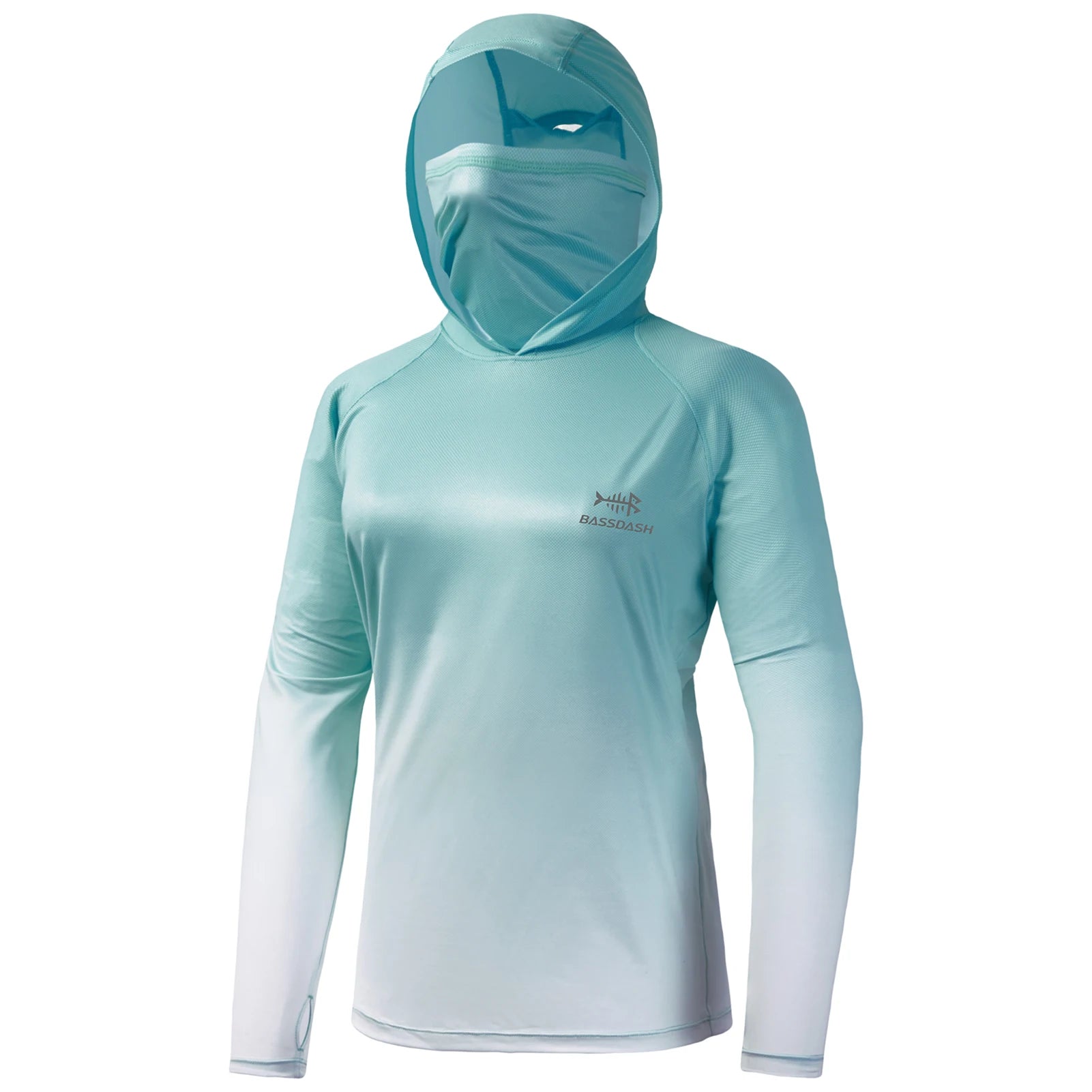 Sudadera con capucha de pesca Bassdash para mujer con protección solar UPF 50+ y orificios para los pulgares para la mascarilla