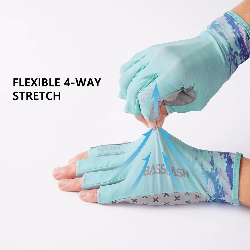 BASSDASH Guantes solares transpirables de 3/4 dedos con protección UPF 50+ y palma de silicona antideslizante para hombres y mujeres, para pescar, ciclismo, correr, sin dedos