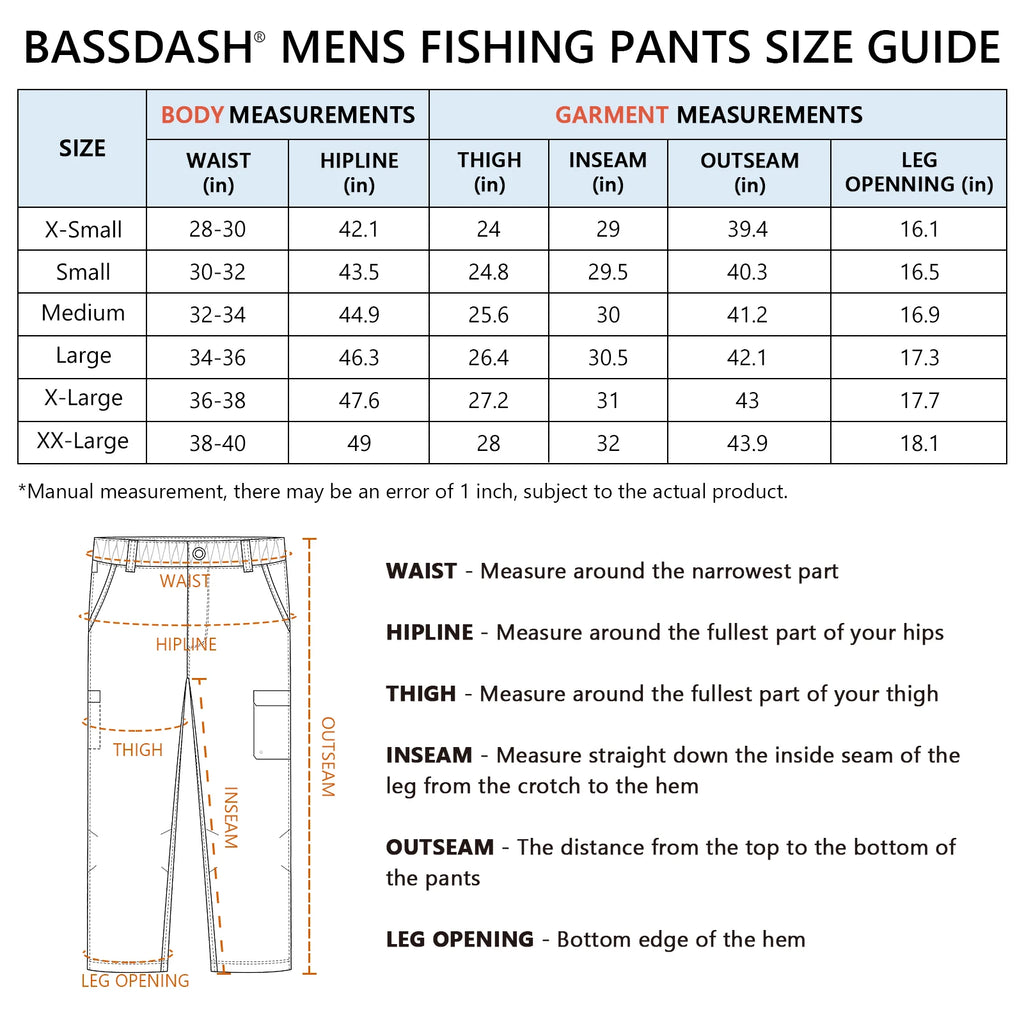 Pantalones cargo de pesca para hombre BASSDASH, resistentes al agua, de secado rápido, ligeros, UPF 50+ para senderismo al aire libre, cintura elástica