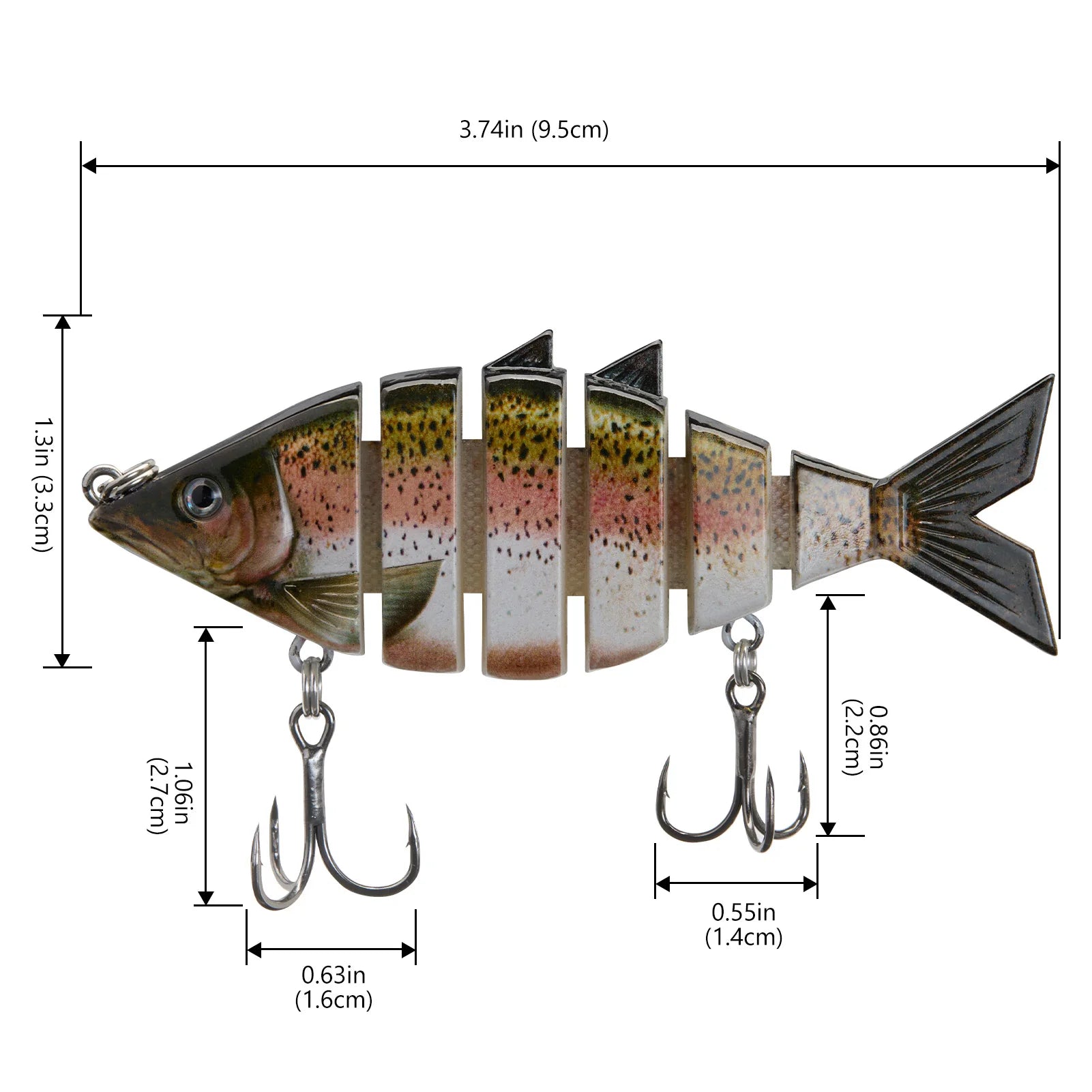 Señuelo de pesca duro multiarticulado BASSDASH Bone Swimbait   con segmentos de corte angular de 3,7 pulgadas/0,66 oz