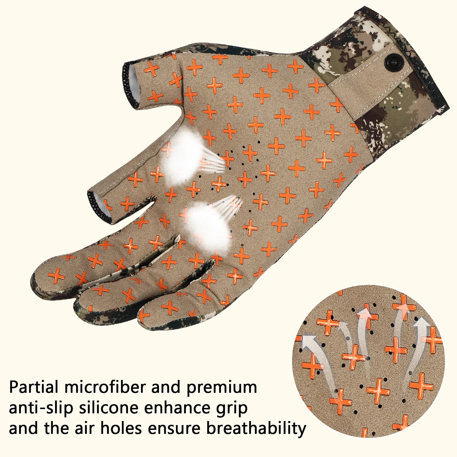 Guantes de caza unisex sin dedos BASSDASH con camuflaje para hombre y mujer, para clima cálido, pesca, UPF 50+
