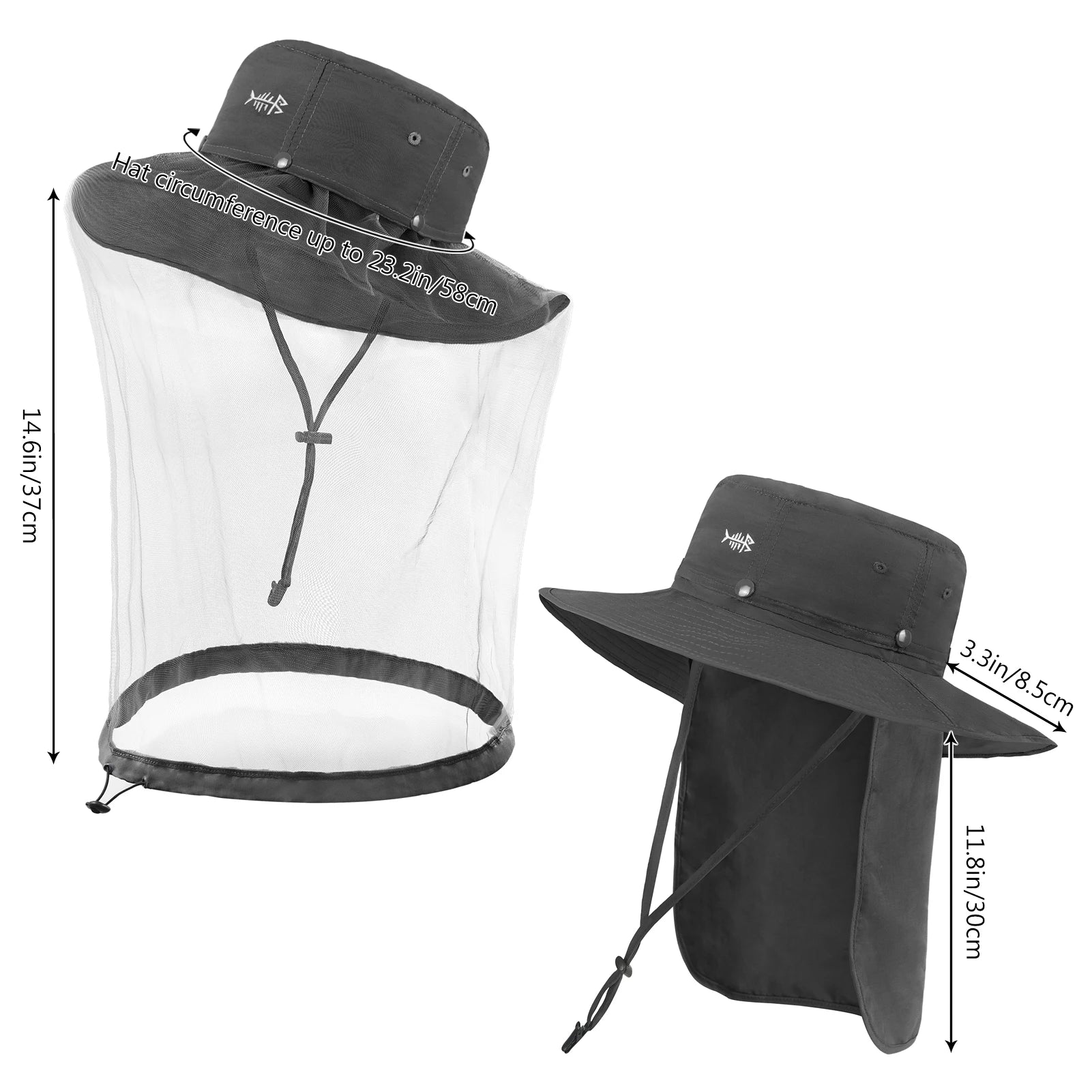 BASSDASH Sombrero antimosquitos con mosquitera oculta y solapa para el cuello para hombres y mujeres, pesca al aire libre, senderismo, camping, UPF 50+