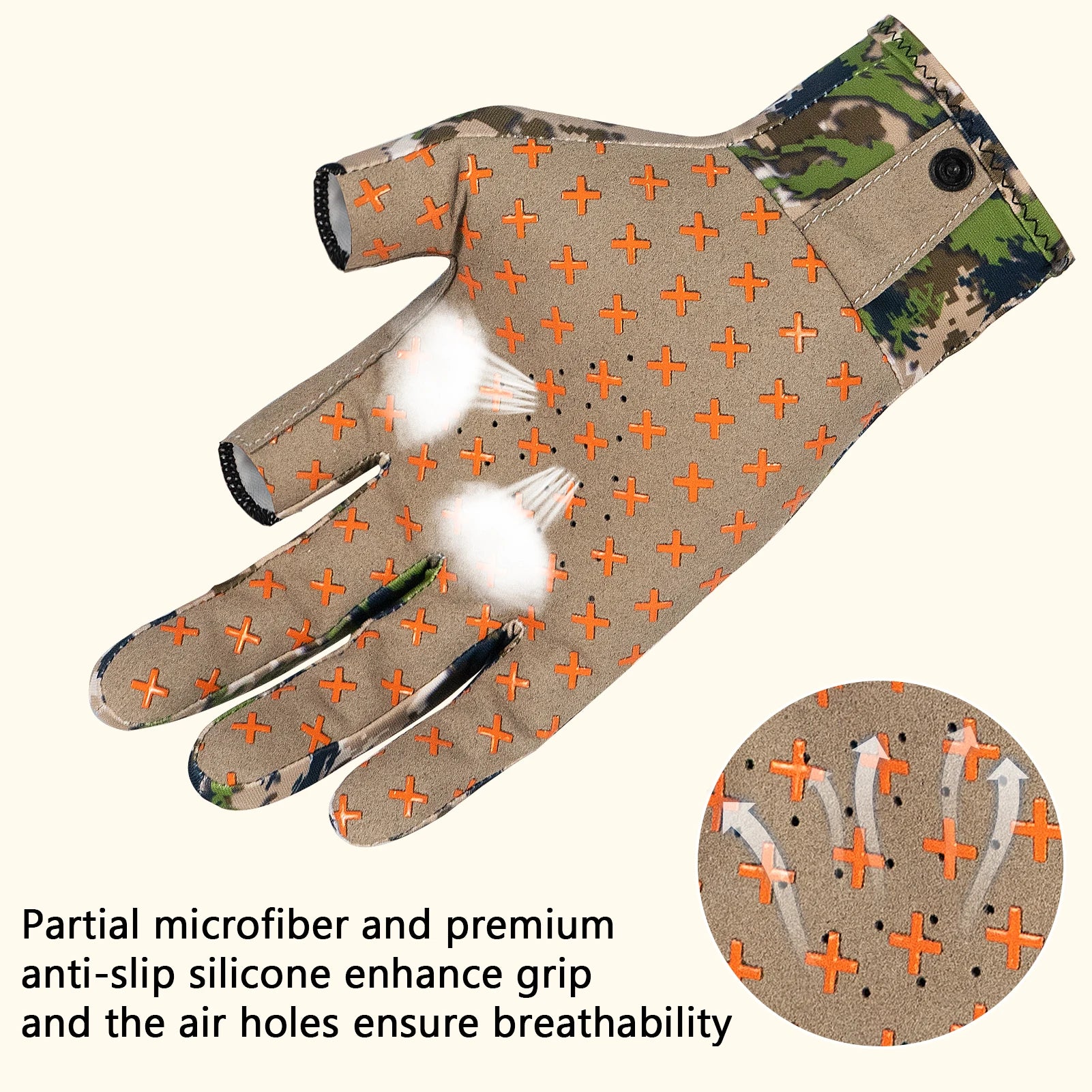 Guantes de caza unisex sin dedos BASSDASH con camuflaje para hombre y mujer, para clima cálido, pesca, UPF 50+