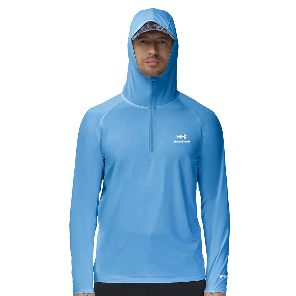 BASSDASH Men’s 1/4 Zip Fishing Hoodie Shirt UPF 50+ Quick Dry Performance Long Sleeve Sun Protection FS24M