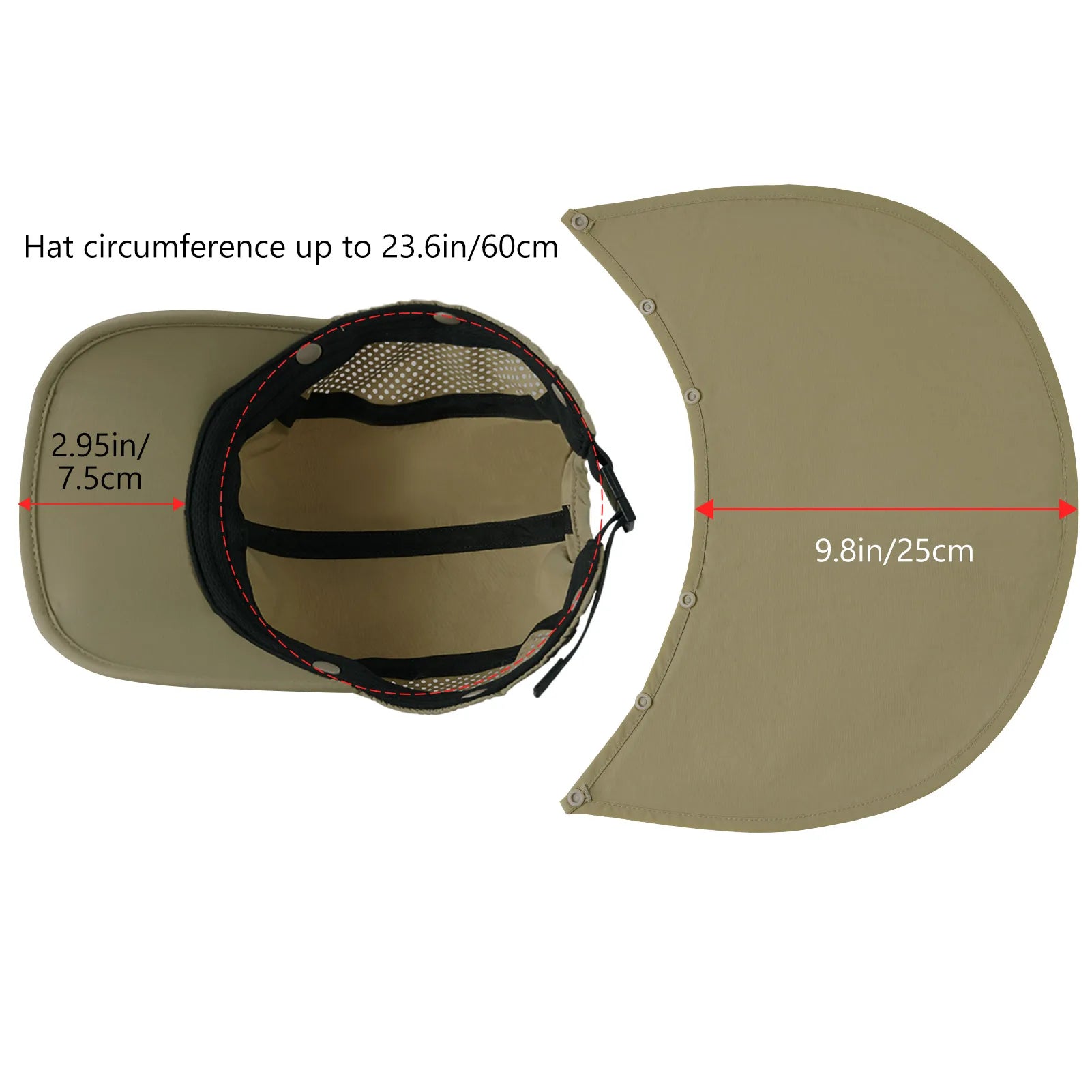 BASSDASH UPF 50+ Foldable Fishing Hat Baseball Cap with Removable Neck Flap Portable for Men Women Golf Hiking