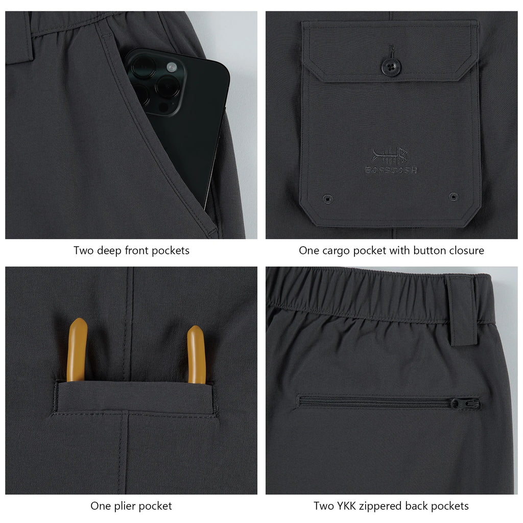 Pantalones cargo de pesca para hombre BASSDASH, resistentes al agua, de secado rápido, ligeros, UPF 50+ para senderismo al aire libre, cintura elástica