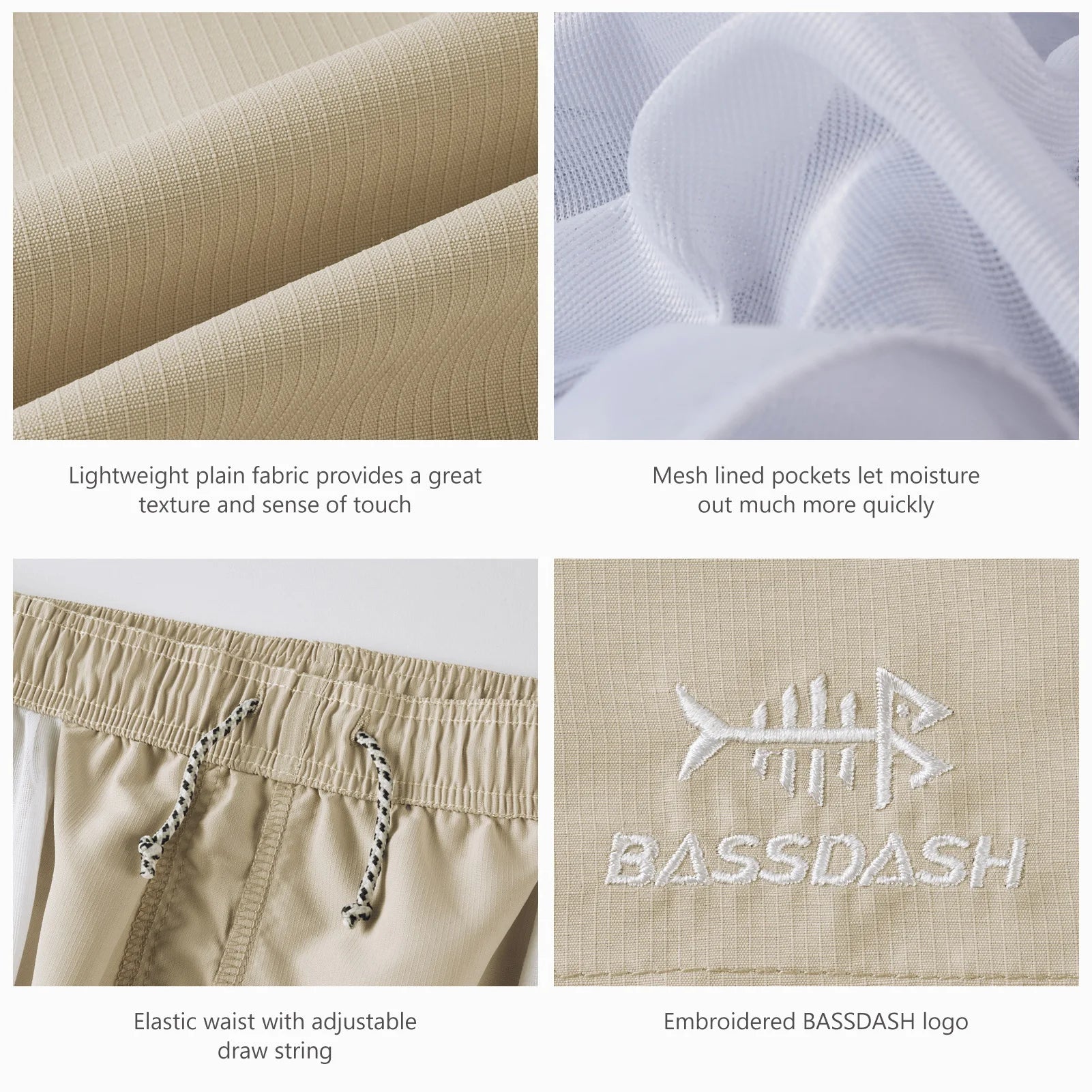 Bassdash Men's 8” Fishing Water Shorts Quick Dry UPF 50+ Lightweight Cargo Hiking Kayaking Casual Bottom