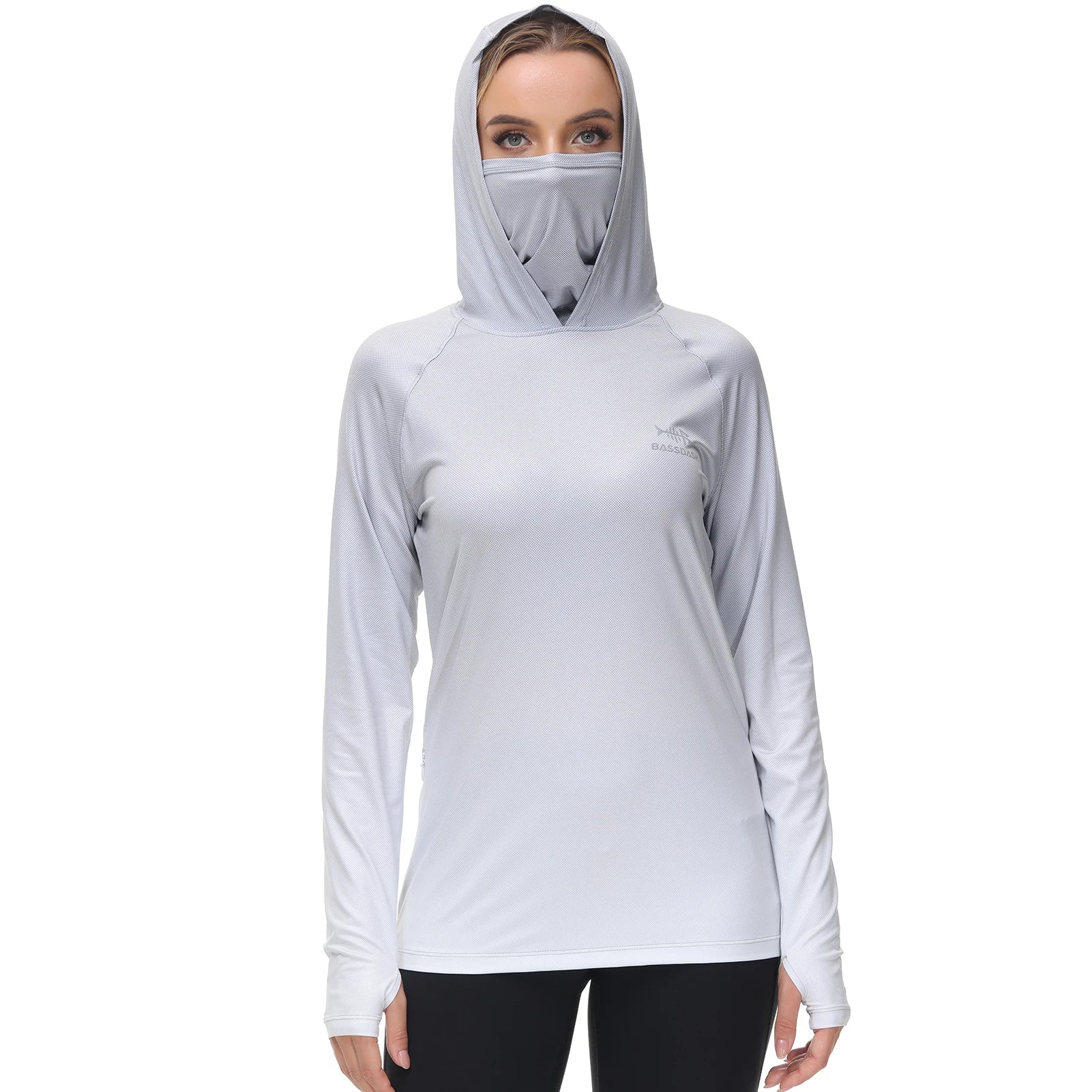 Sudadera con capucha de pesca Bassdash para mujer con protección solar UPF 50+ y orificios para los pulgares para la mascarilla