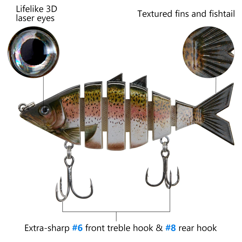 Señuelo de pesca duro multiarticulado BASSDASH Bone Swimbait   con segmentos de corte angular de 3,7 pulgadas/0,66 oz