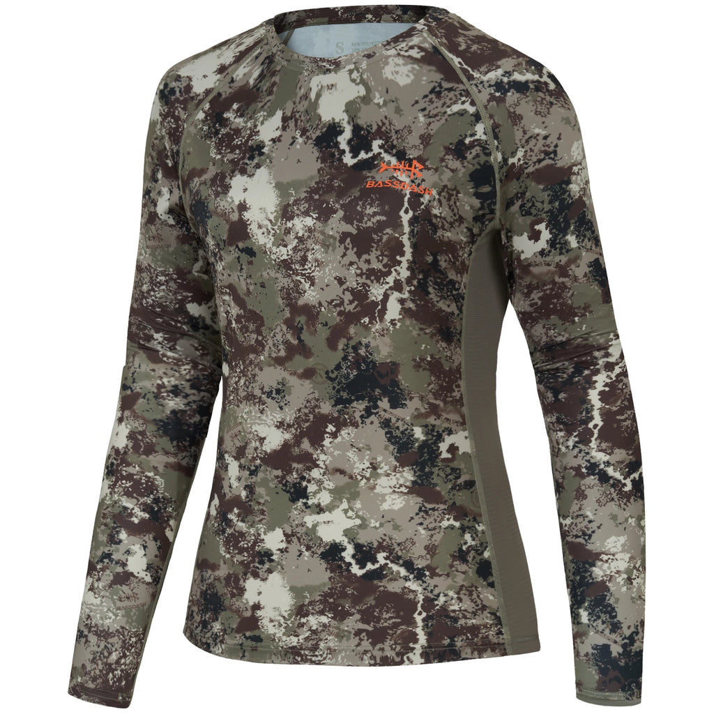 Camisa de caza de camuflaje Bassdash para mujer, manga larga, protección solar UPF 50+, rendimiento, pesca, senderismo