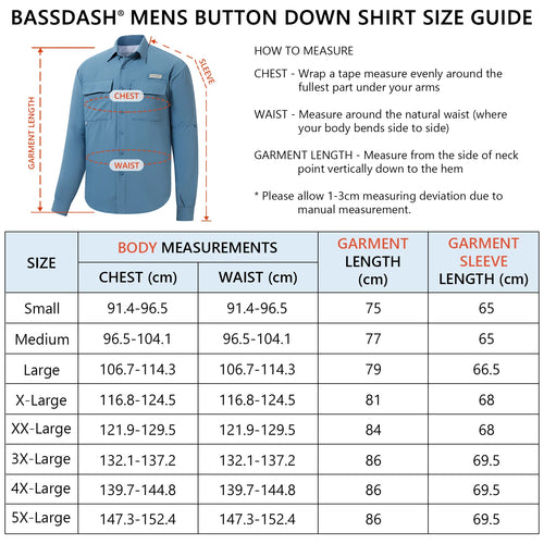BASSDASH Men's UPF 50 Long Sleeve Fishing Button Down Shirt Performance Quick Dry FS21M