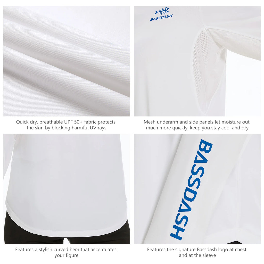 BASSDASH - Sudadera ligera de pesca con capucha y bolsillo para mujer, con protección solar UPF 50+, manga larga