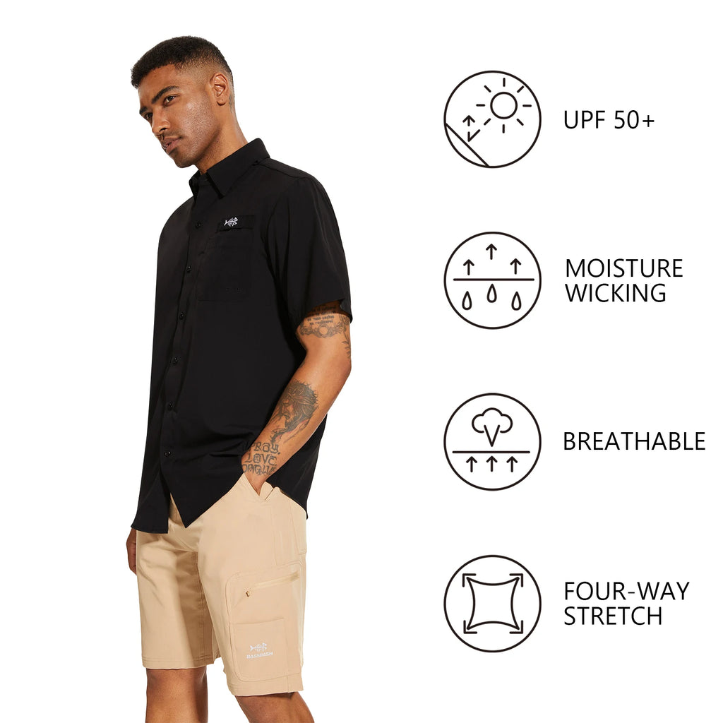 BASSDASH Men's UPF 50+ Short Sleeve Button Down Fishing Shirt Breathable Lightweight for Outdoors Hiking Camping
