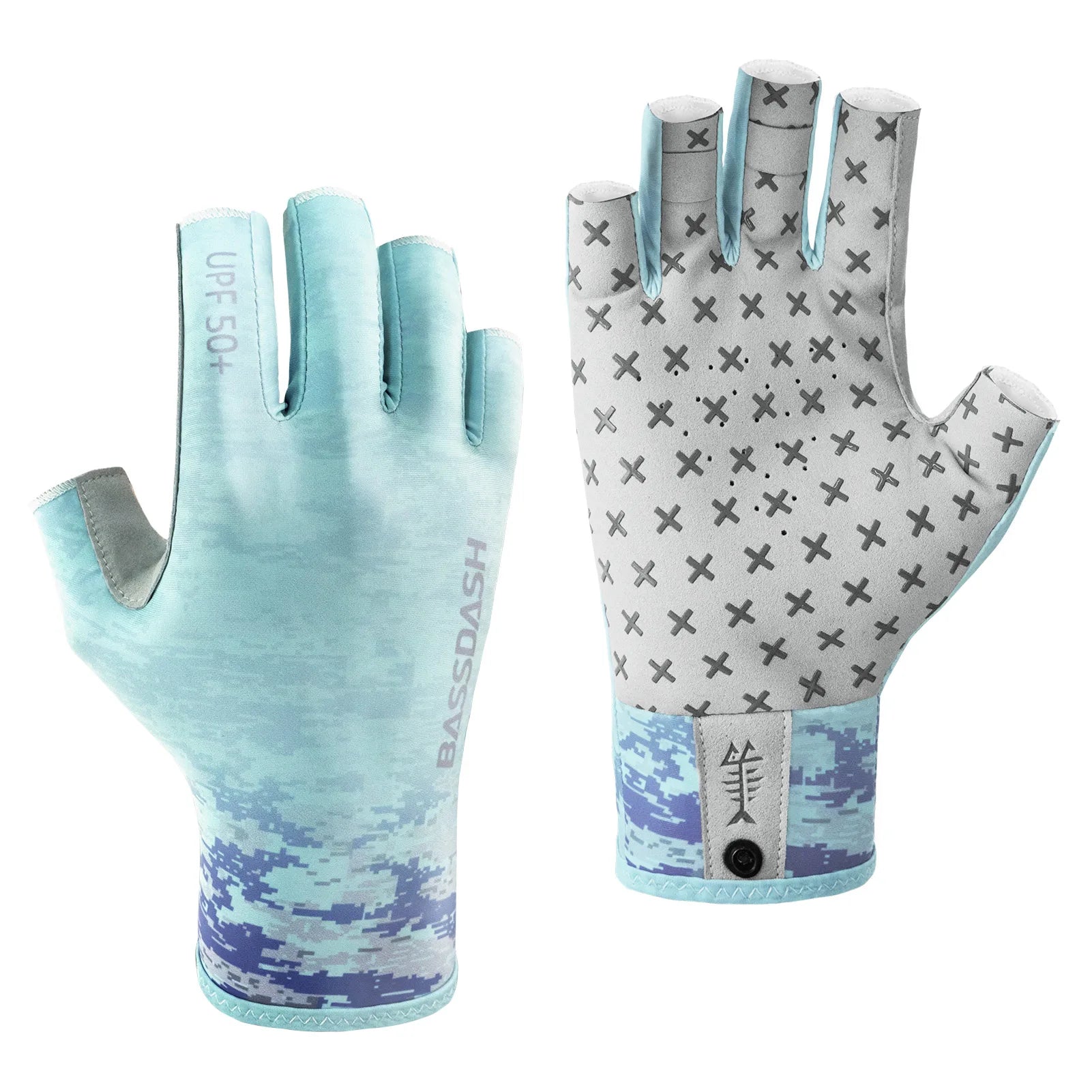 BASSDASH Guantes solares transpirables de 3/4 dedos con protección UPF 50+ y palma de silicona antideslizante para hombres y mujeres, para pescar, ciclismo, correr, sin dedos
