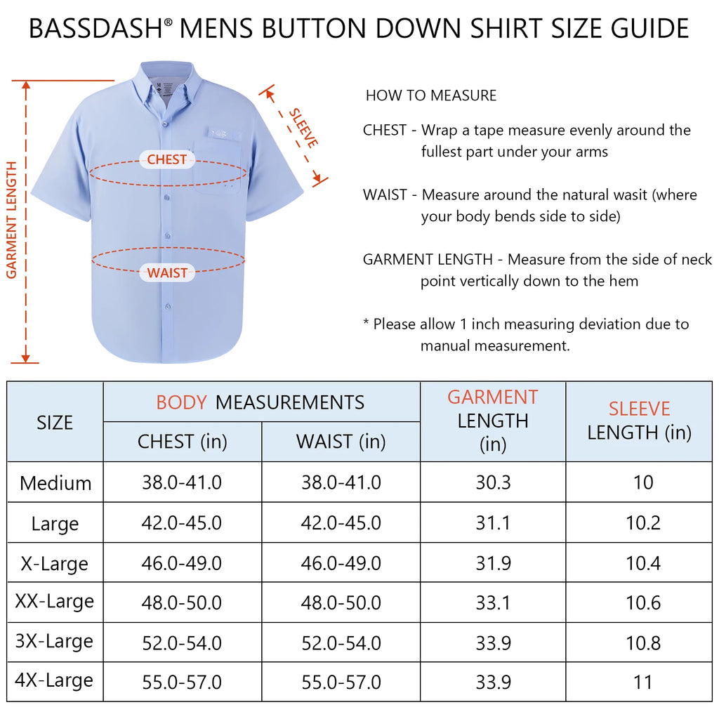 BASSDASH Men's UPF 50+ Short Sleeve Button Down Fishing Shirt Breathable Lightweight for Outdoors Hiking Camping
